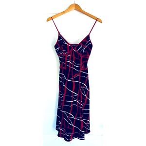 Vintage 90s Y2K Betsey Johnson Silk Black Red Cage Stripe Slip Dress